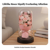 Soap Flower Arrangement Glass Cloche Romantic Gift Lighted Never Wither Flower Lamp for Women, Girlfriend, Family Appreciation Day