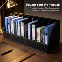3 Tier File Organizer for Desktop, PU Leather Document Storage Rack for A4 Folders, Office Workspace Organization Tray