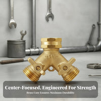 2 Pieces Simple Stream Management Double Shut-off Valve Splitter Threaded 2-Way Brass Hose Splitter Compact Metal Outdoor Watering Angled Design