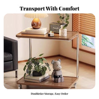 Rolling C-Shaped Table with Wheels Household Furniture Space-Saving for Apartment Dwellers, Telecommuters, Living Room, Small Areas, Home Office