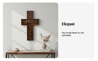 Solid Wood Carved Wooden Cross Ready to Hang Hand Carved Wooden Cross Authentic Craftsmanship for Church, Office