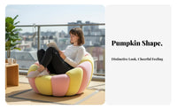 360° rotate Pumpkin-Shaped Armchair Plush Comfort Pumpkin-Shaped Seat with Footstool Soft and Breathable Single Sofa Ergonomic Design for Adults, Teens, Readers, Living Room, Balcony, Bedroom, studying corner