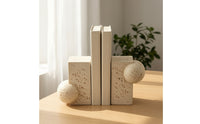 Sculptural Bookends Stone-Look Geometric Bookends Beige Book End Set for Readers, Bookshelf, Study Desk, Office