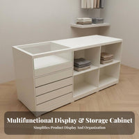 Store Island Display Table Varnish Ed Finish Retail Counter with Display Shelves Multifunctional Retail Checkout Counter for Boutiques, Salons