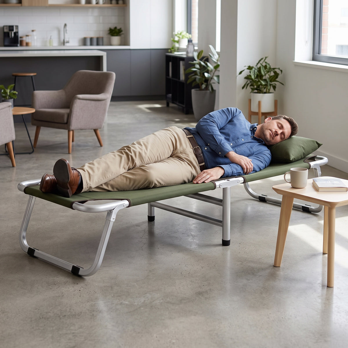 Portable Folding Single Bed for Napping, Camping, and Guest Use
