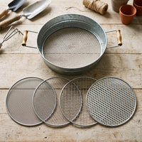 Garden Soil Sieve with Wooden Handle and Interchangeable Mesh Screens for Gardening, Agriculture, and Sand Filtration