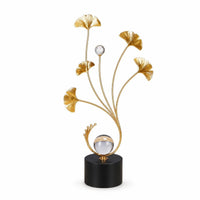Decorative Ginkgo Leaf Sculpture with Crystal Gold Ginkgo Leaf Ornament Freestanding Tabletop Sculpture Modern for Living Room, Entryway, Console Table, Sideboard