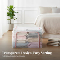 Transparent viewing panel Foldable textile Box Large Capacity foldable Shelf container Stackable Closet Organizer Reinforced Handles for Students, homeowners, Bedroom, Moving House, Dorm Room, Under Bed
