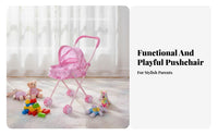 Toy Pushchair With Canopy Infant Toy Carriage Metal Frame Kids Doll Pushchair for Girls, Young Children