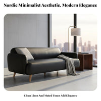 Nordic Design Minimalist Loveseat with Wooden Legs Light Luxury Aesthetic Living Room Seating Japanese-Inspired Couch Comfortable paddinging for Apartment Dwellers, Small Space Owners, Office Managers, Reception Area, Lounge, Bedroom