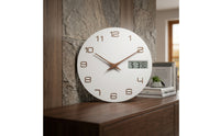 12 Inch Wall Clock with LCD Display 30 Cm Wall Clock with Temperature Display Linen-Textured Silent for Apartments