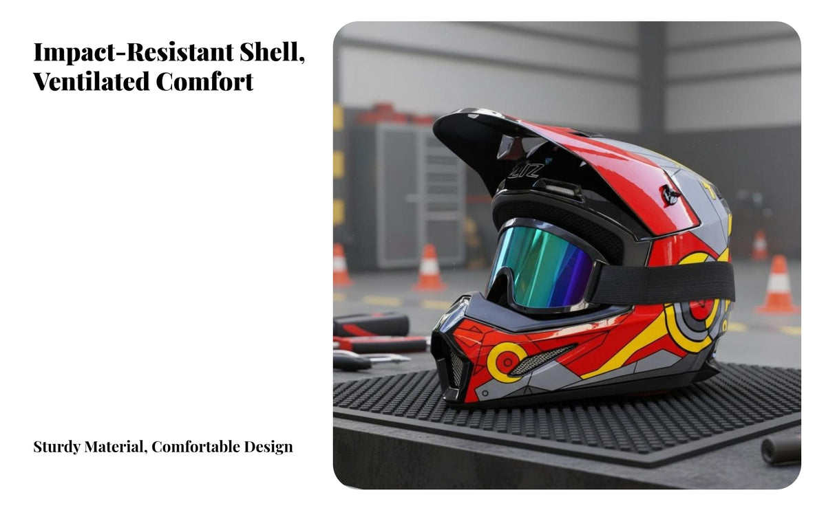Full Face Motocross Helmet Removable Brim Outdoor Washable Lining for Go-Kart Drivers, Racers, Karting