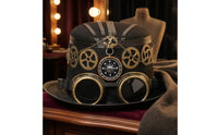 Brass-Tone Gears Steampunk Top Hat Wide Brim Victorian Steampunk Hat Decorative Band Costume Accessory Structured Crown for Stage Performance, Theater