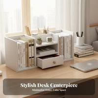 Desktop Book Rack with Drawer Stable Structure Tabletop Shelf Versatile Use