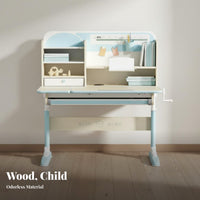 Children's Writing Table with Hutch Ergonomic Desk and Chair Set Height Adjustable Learning Desk Student Writing Table with Hutch Steel Frame with Storage Suitable for Study Room Homework School