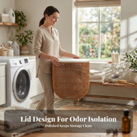 Woven Basket with Lid Waterproof Laundry Hamper Multi-Functional for Dorm Room