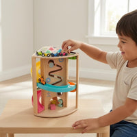 Natural Wood Finish Wooden Car Track Toy Painted Accents Wooden Ball Track Structure for Children