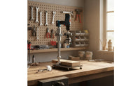 High Precision Hand Drill Press Stand Multi-Functional Vertical Drilling Guide Stable Clamping Portable Drill Press Compact Size for DIY Enthusiasts, Woodworkers, Model Makers, Workshop, Garage, Benchtop