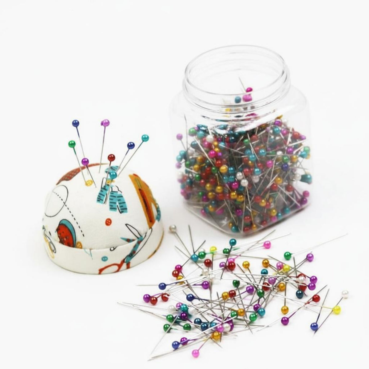 Pearlized Heads Sewing Pins with Pincushion Jar Multi-Colored Colorful Ball Head Straight Pins Easy to See for Seamstresses, Quilters, Crafters, Dressmaking, Crafting