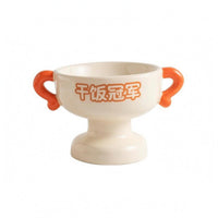 Glossy Elevated Pet Bowl Cream-Colored Pedestal Pet Bowl Loop Handles Whisker Friendly Cat Feeder Smooth