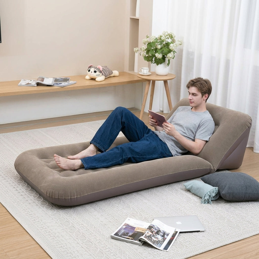 Inflatable Mattress with Adjustable Backrest and Pump, Single Airbed Air Bed for Adults and Kids, Foldable Guest Bed, 190x90x50cm 3.2kg Design