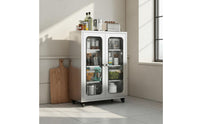 Stainless Steel Kitchen Cabinet Rust-Resistant Sliding Door Cupboard On Wheels Mobile Pantry Cabinet for Dining Room