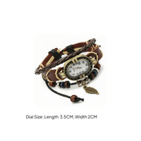 Handmade Leather Bracelet Watch Adjustable Band Oval Dial Bracelet Watch Gold-Tone Frame