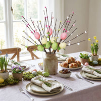 Artificial Easter Egg Branch with Speckled Eggs & Pussy Willow, Decorative Spring Twig Stem, Bendable Flower Pick for Vase, DIY Wreath, Home Decor & Table Centrepiece