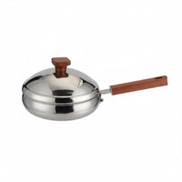 Steel Pan with Lid Versatile Uncoated Skillet with Wood Handle for Kitchen