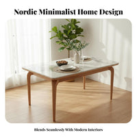 Nordic design Elephant Leg Table and Woven Chair Combo Modern Minimalist Dining Room Set Sintered Stone surface Mealtime Furniture Rounded Corners for Families, partners, Homeowners, Apartment, Kitchen