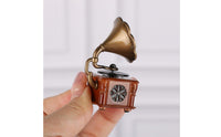 Miniature Gramophone Ornate Details Vintage Gramophone Model Compact Size Vintage Phonograph for Study, Bookshelf