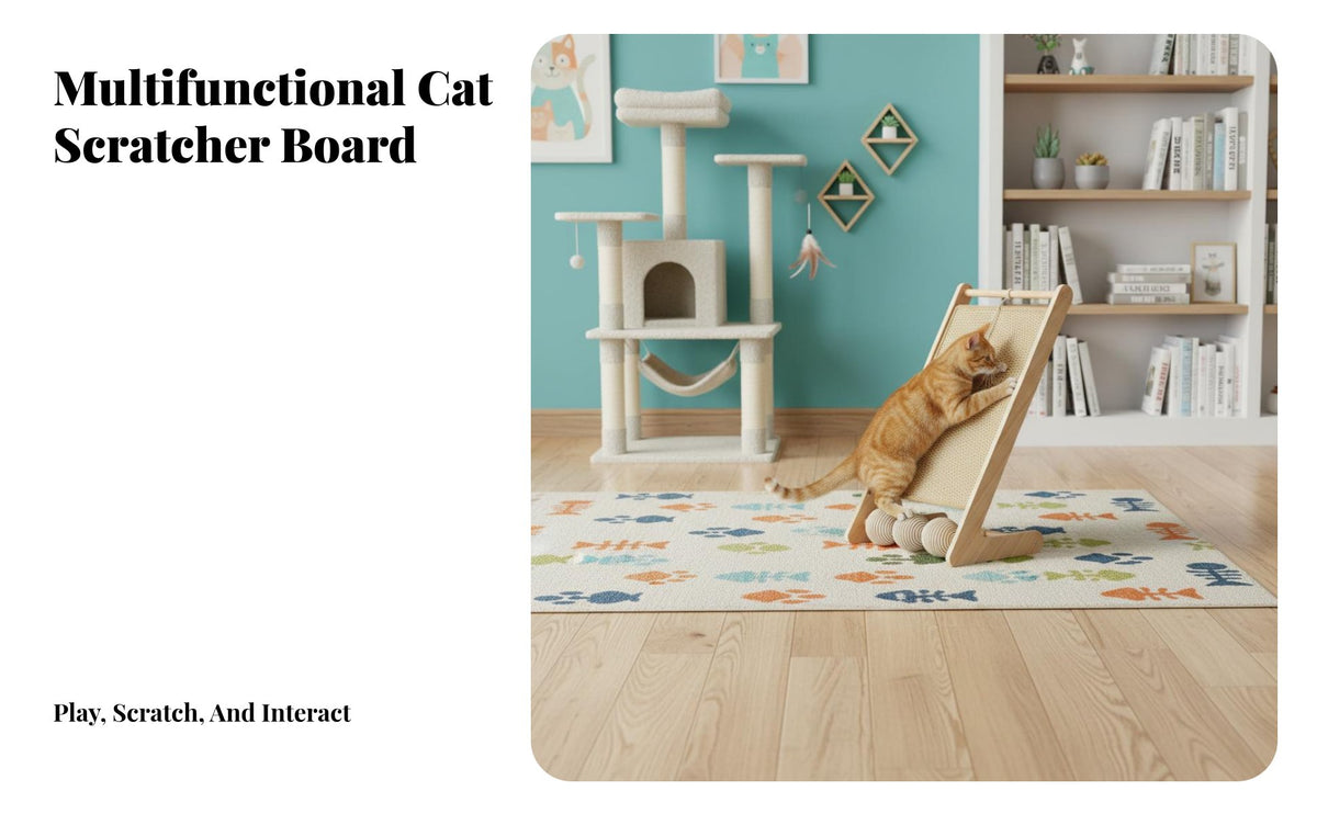 Sisal Cat Scratcher with Toy Balls Solid Wood Frame Sisal Scratching Surface with Toy Low-Shedding Wooden Cat Scratching Board for Indoor Cats