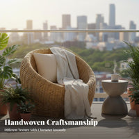 Natural Aesthetic Cushioned Barrel Armchair Comfortable Cushion Woven Seating Breathable Design Tatami-Design Chair Sturdy Frame for Adults, Homeowners, Interior Decorators, Balcony, Living Room, Bay Window, Reading Nook