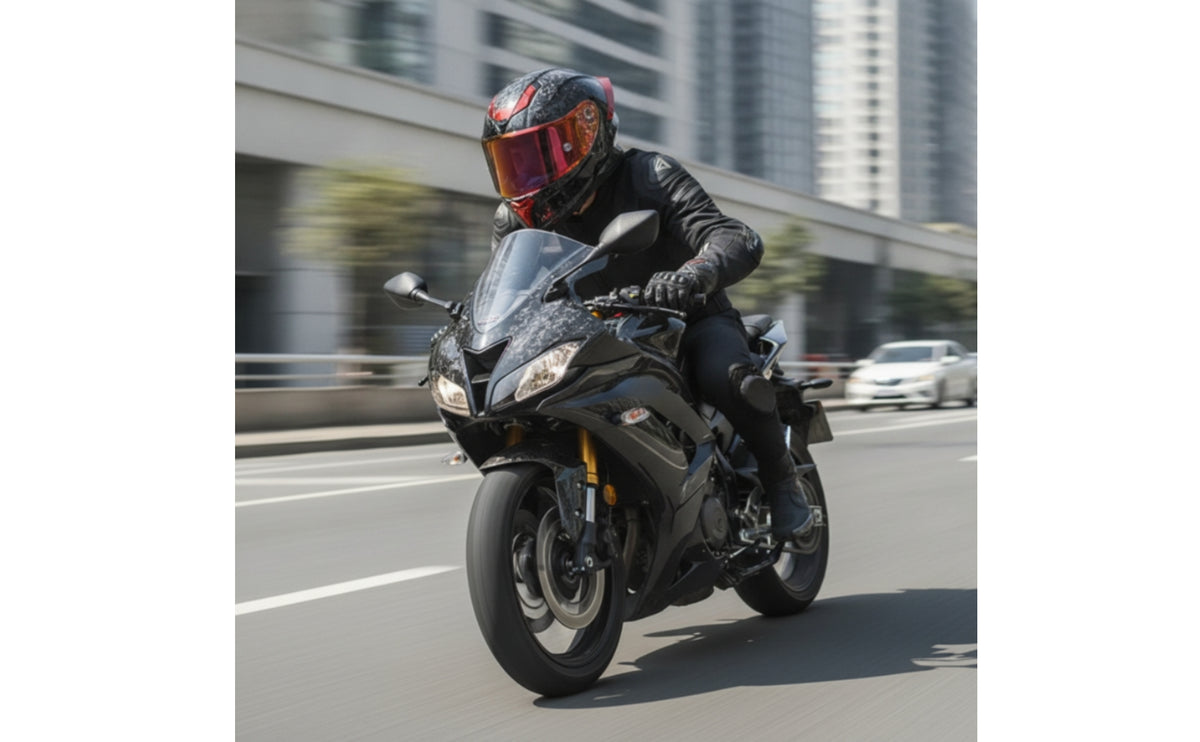 Carbon-Fiber-Style Full Face Motorcycle Helmet Aerodynamic Motorcycle Helmet with Bluetooth Headset Noise Reduction DOT Approved for Motorcyclists, Commuters, Touring