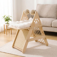 Wooden Cat Tree with Cushioned Perch Space-Saving Cat Climbing Frame Cozy Pet Furniture Soft for Kittens