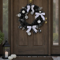 Fir Wreath with Ornaments Gothic Door Wreath with Ribbons Decorative for Homeowners, Halloween