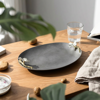Tray with Flower Decorations Decorative Oval Serving Tray for Tabletop
