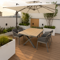 Garden Table Set, Outdoor Dining Set, BBQ Table, 75cm, Rectangular, Wood Composite Material, 4-Piece Set