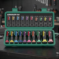 Impact Socket Set Color-Coded Socket Set with Case Tool Metric Organized for Mechanics, Auto Repair, Garage