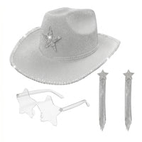 3 Pieces Dangling Star Earrings Glittering Star Sunglasses Cowboy Hat Set Lightweight Cowboy Hat Accessories Comfortable