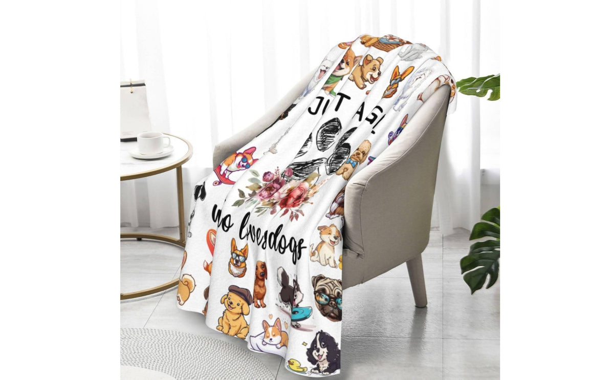 Cozy Dog Pattern Fleece Blanket Machine Washable Dog Print Blanket Breathable Puppy Print Throw All-Season for Women, Girls, Couch
