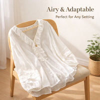 Lace Top Blouse for Ladies with Long Puff Sleeves and V-Neck Design, Wrinkle-Resistant Ramie Blend for Business Casual and Office, Summer