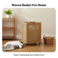 Wheeled Rattandesign Hamper Breathable Laundry Accessory Multifunctional
