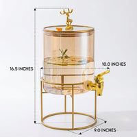 Glass Water Dispenser with Deer Head Lid, 2.6L High Borosilicate Juice Dispenser, Drink Dispenser with Bamboo Handle for Home Bar and Party Use