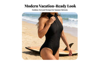 Fastener Front Single-Piece Swimsuit Quick-Dry Material Uniform Color Wave Suit Zip Front Bathing Suit Breathable