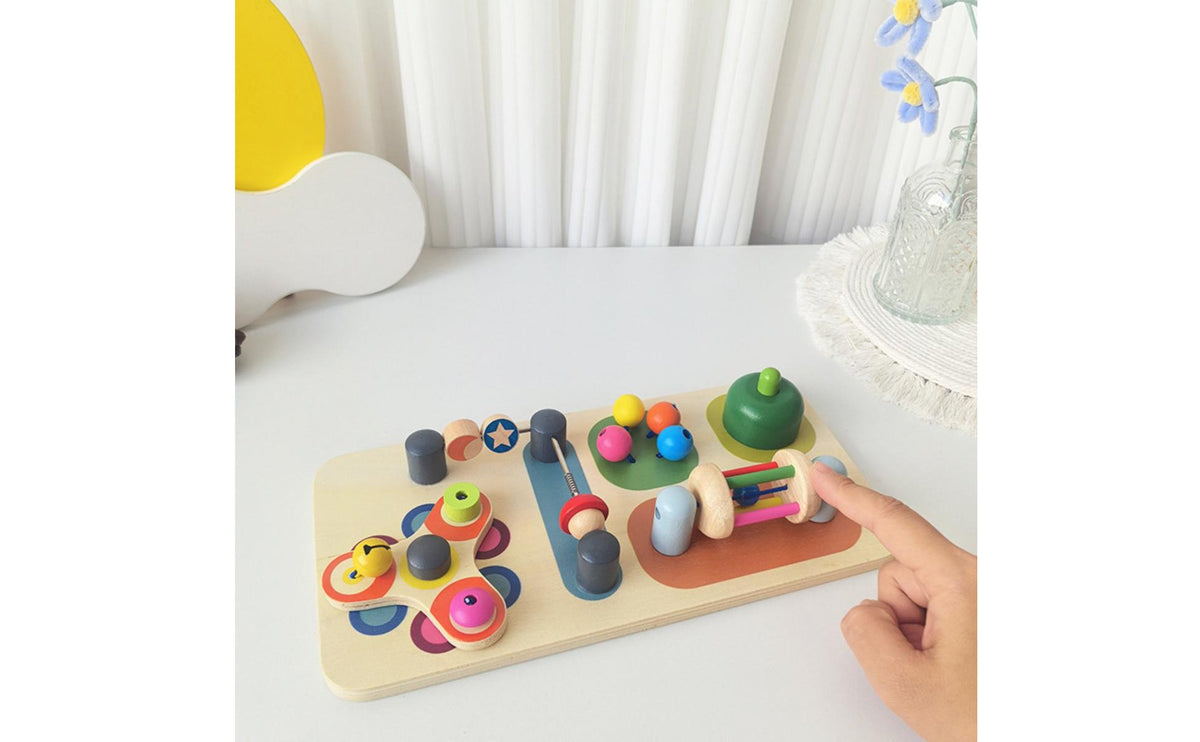 Educational Play Board Fine Motor Skills Toy Hand-Eye Coordination Screen Activity Wooden Busy Board for Infants, Preschool, Playroom