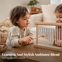 Metal Tubes Wooden Wind Chime Percussion Instrument Natural Wood Educational Wind Chime Included Mallet Wooden Percussion Instrument Stepped Design for Children