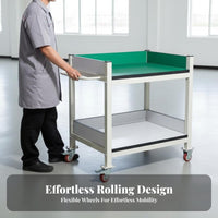 Anti Tool Cart Locking Wheels 2 Tier Service Trolley High Load Capacity Portable Workstation Push Cart for Technicians, Lab Workers, Factory, Garage