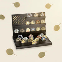 Premium Wood Wooden Coin Display Elegant Design Commemorative Coin Display Stand Clutter-Uncluttered Organization Stunning Centerpiece for Collectors, Police Officers, Firefighters, Desk, Office, Mancave