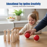 Wooden Bowling Set, Durable Wood Desktop Game, Parent-Child Interactive, Two-Player, Indoor Outdoor Educational Toy